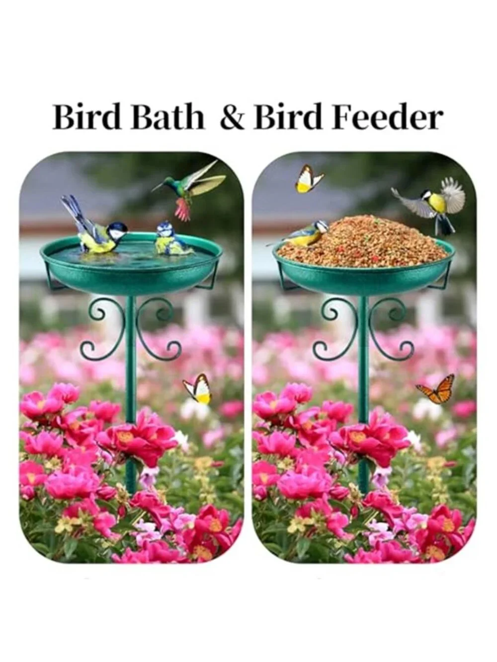 New 35In Metal Bird Bath for Outside, Vintage Freestanding Birdbaths